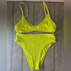 Aerie Neon Yellow Bikini Scoop neck and high waisted bottoms Set Size Medium